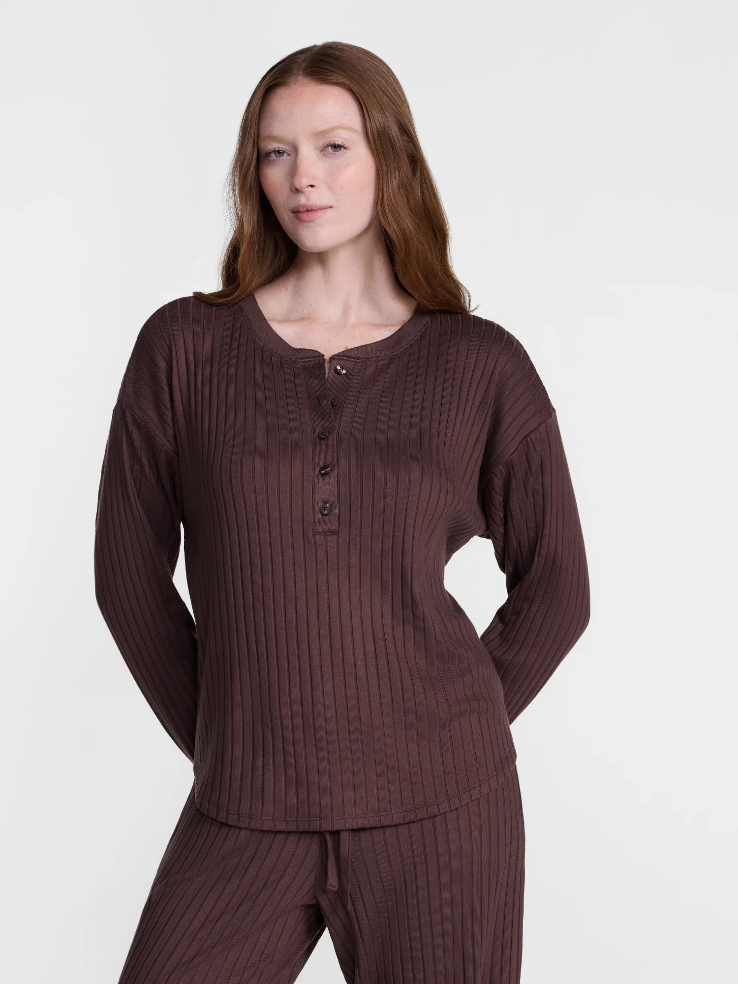 Joyspun Women's Cozy Lounge Collection Hacci Long Sleeve Henley Sleep Top, Sizes XS to 3X | Walmart (US)