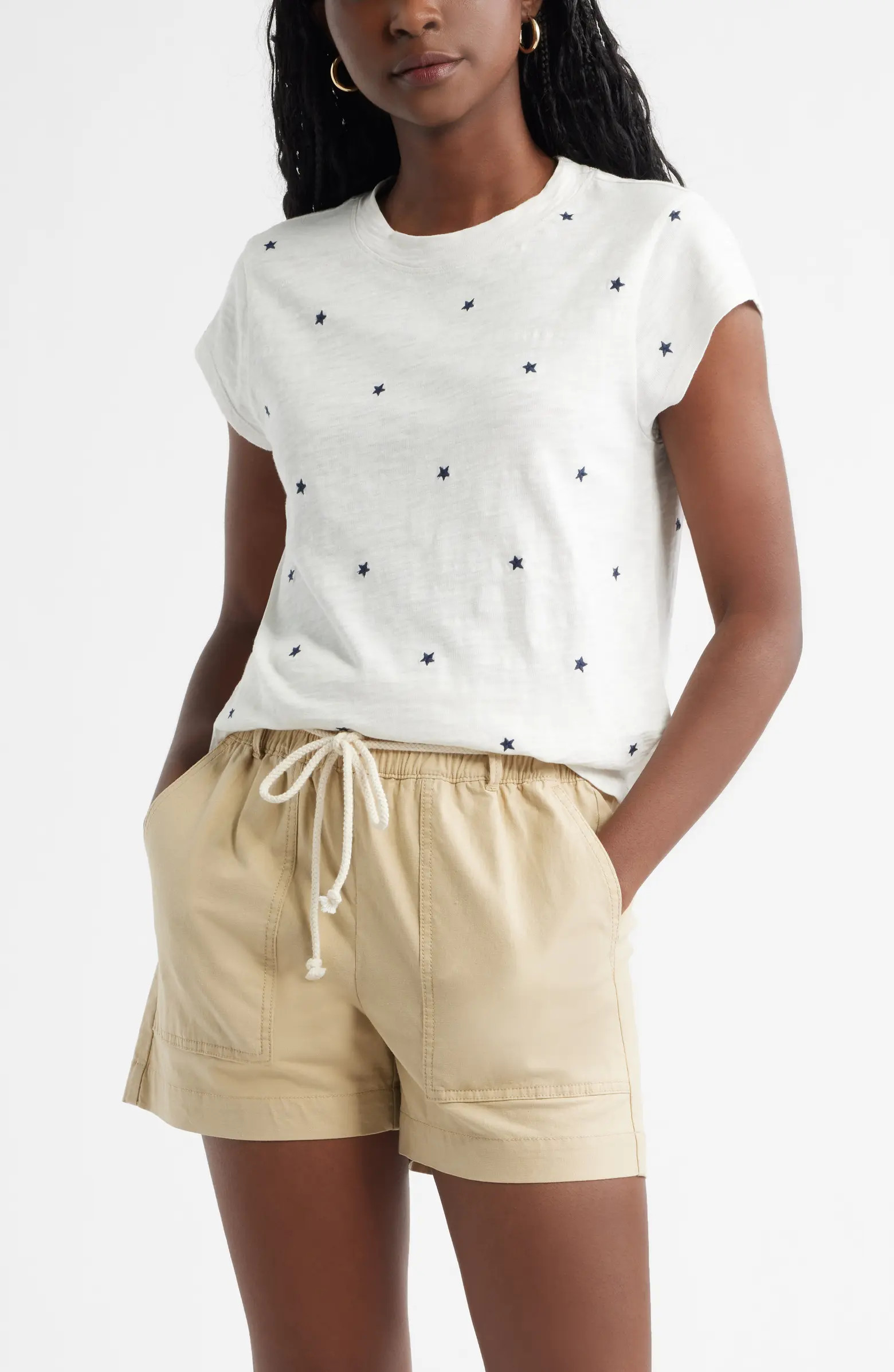 Star Embroidered Cap Sleeve T-Shirt | Nordstrom