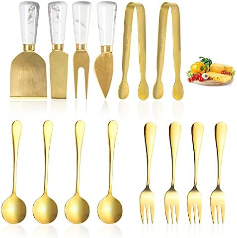 Funland 14 PCs Gold Butter Spreader Knives Set, Butter Knife with Marble Handle, Cheese Slicer with  | Amazon (US)
