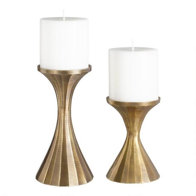 Antique Gold Ribbed Pillar Candleholder | World Market