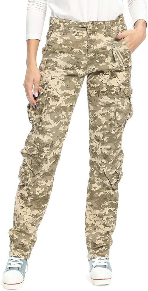 Womens Stretch Casual Cargo Work Pants Camo Combat Tactical Travel Pants with 8 Pockets | Amazon (US)