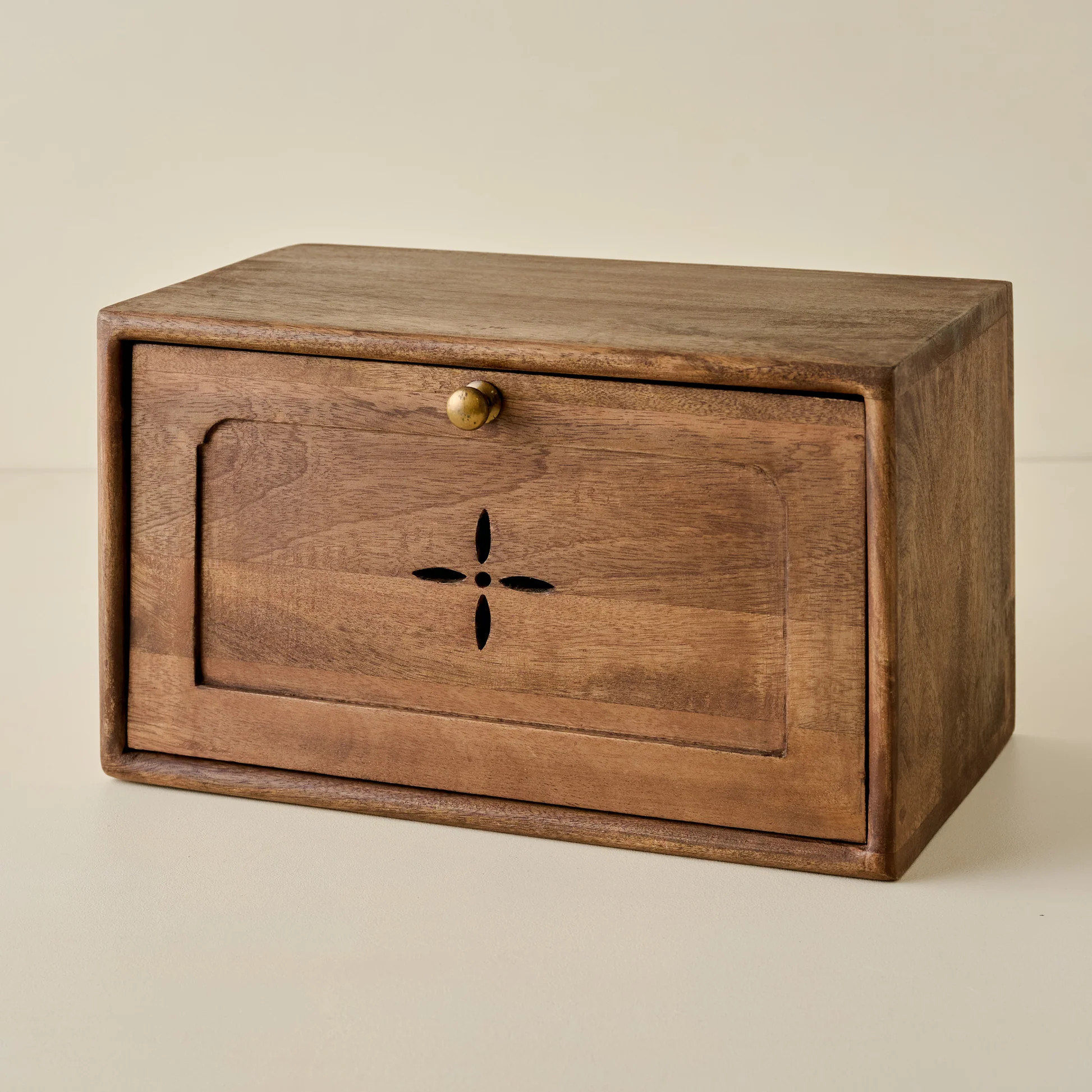 Antiqued Wood Carved Bread Box | Magnolia