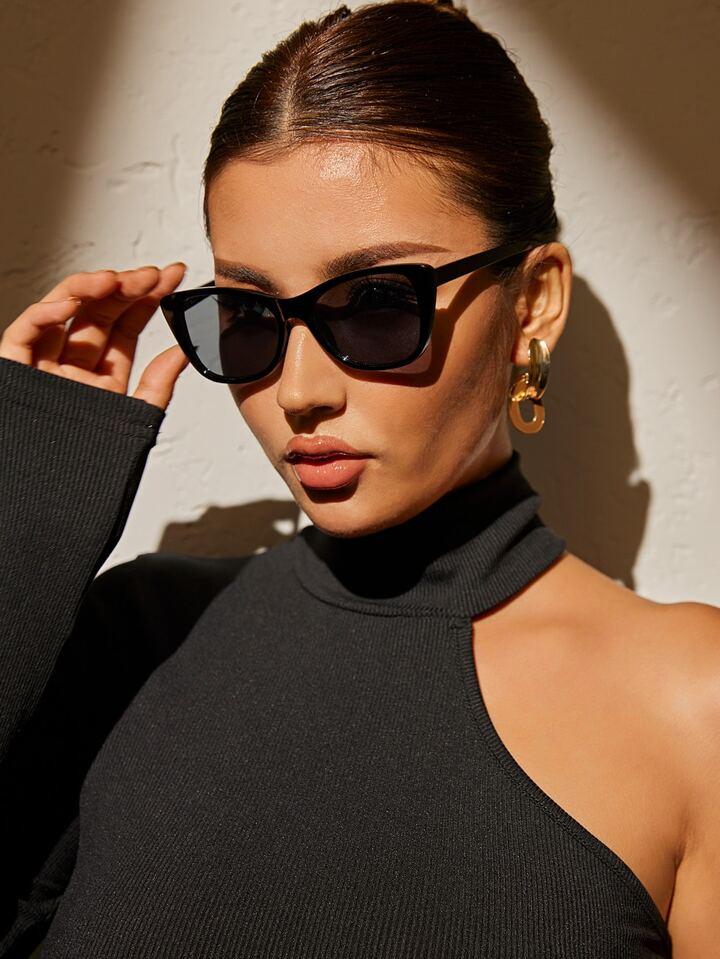 1pair Women Vintage Square Cat Eye Frame Black Shades Fashion Glasses For Daily Life Cute Shades ... | SHEIN