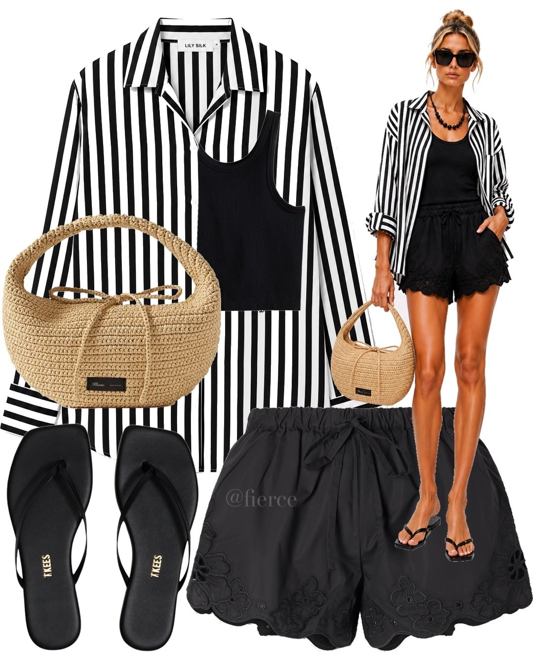 Striped shirt black shorts raffia shoulder bag

#LTKsummer #LTKeurope #LTKuk