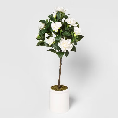 28" x 10" Artificial Blooming Arrangement in Ceramic Pot Green/White - Threshold™ | Target