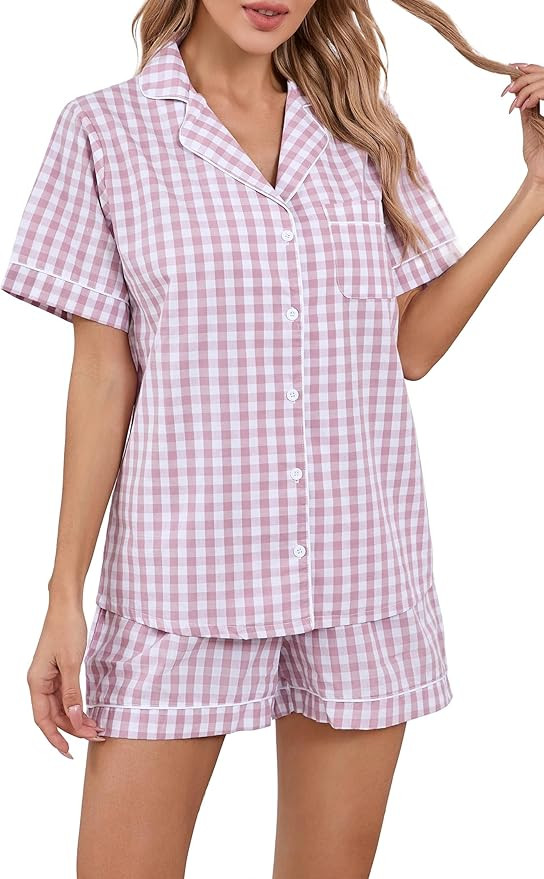 LUBOT 100% Cotton Pajamas for Women 2 Piece PJ Set Woven Poplin Ladies Button Down Long Short Sle... | Amazon (US)