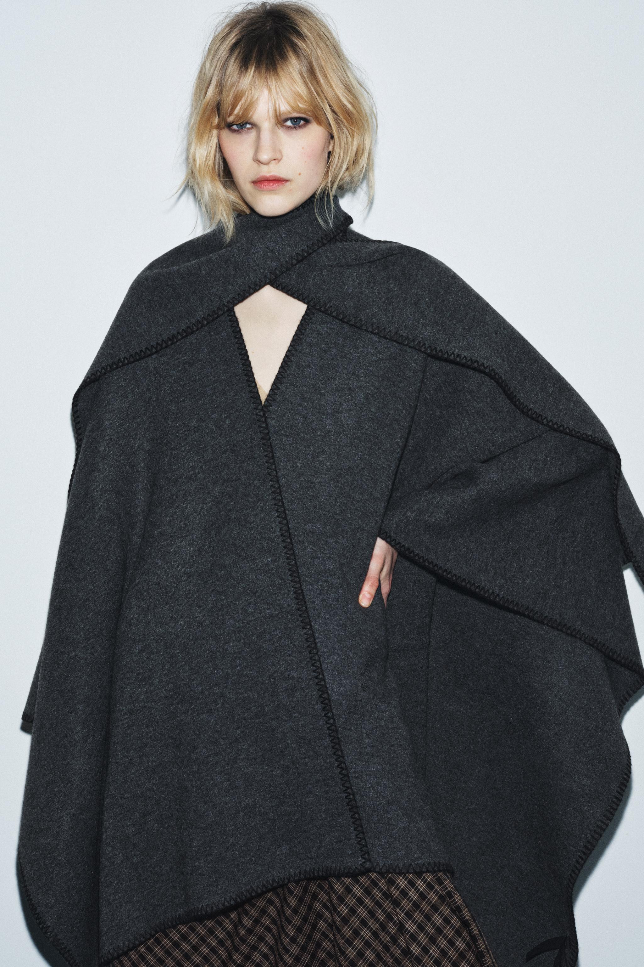 KNIT CAPE WITH CONTRASTING THREAD SCARF | Zara US