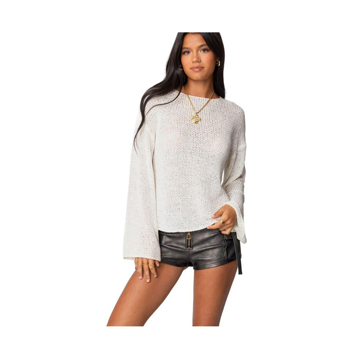 Edikted Womens Drop Shoulder Light Knit Sweater - White | Macy's