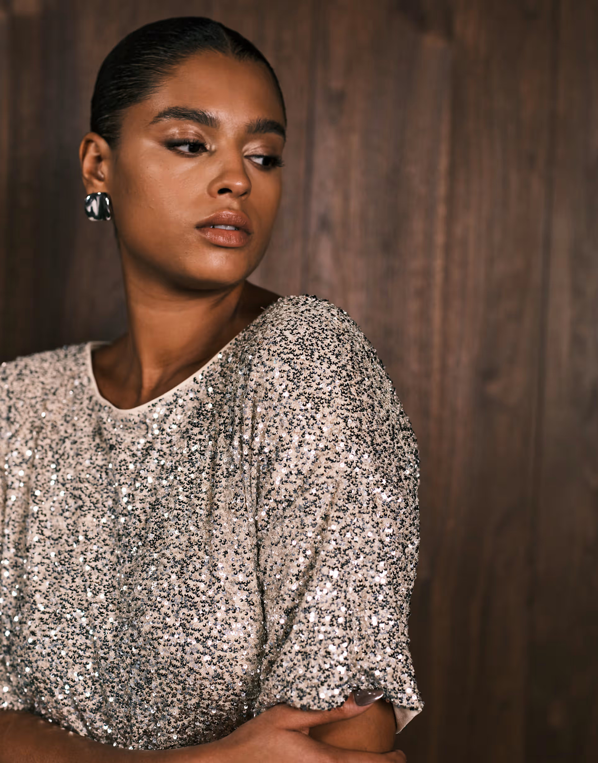 Never Fully Dressed Plus sequin t-shirt mini dress in silver | ASOS (Global)