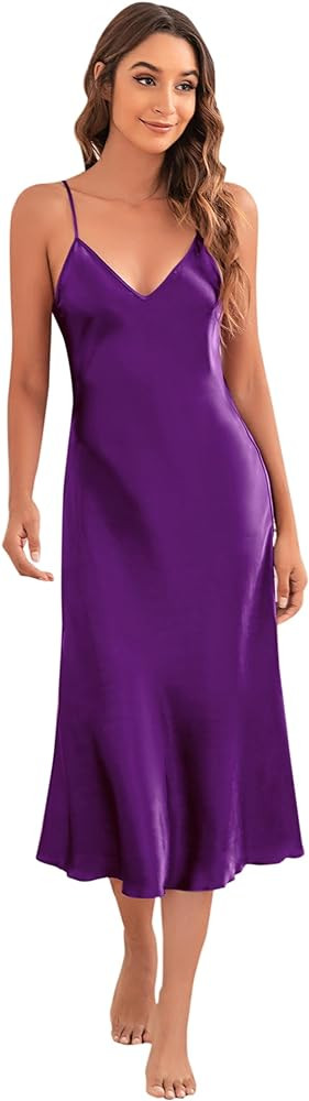 Litherday Silk Nightgown for Women Long Satin Slip Dress Nightdress Silky Chemise Nightie Soft V ... | Amazon (US)