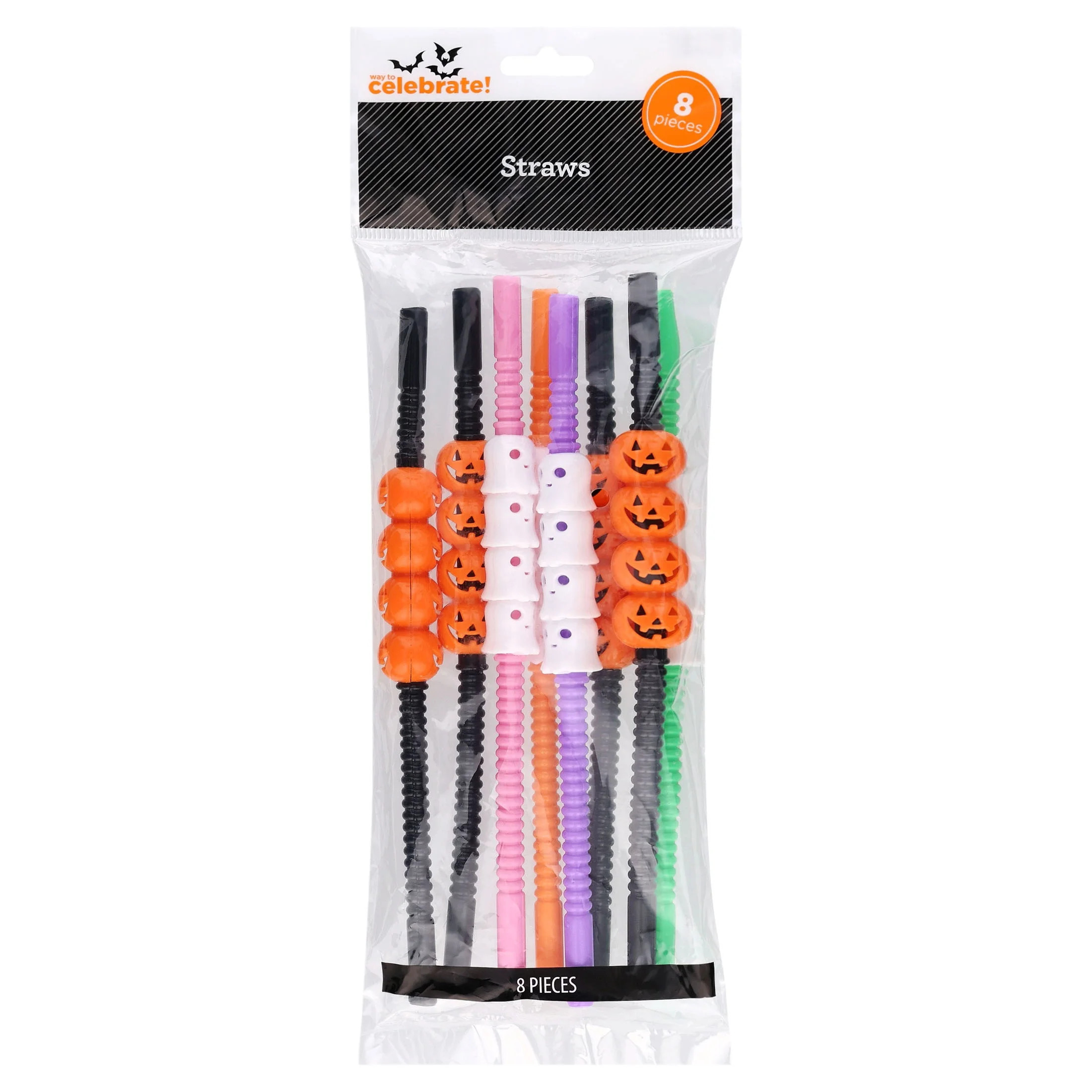 Jack-o'-Lanterns and Ghosts Plastic Straws, Multicolor, 8 Pieces, Halloween by Way To Celebrate - Walmart.com | Walmart (US)