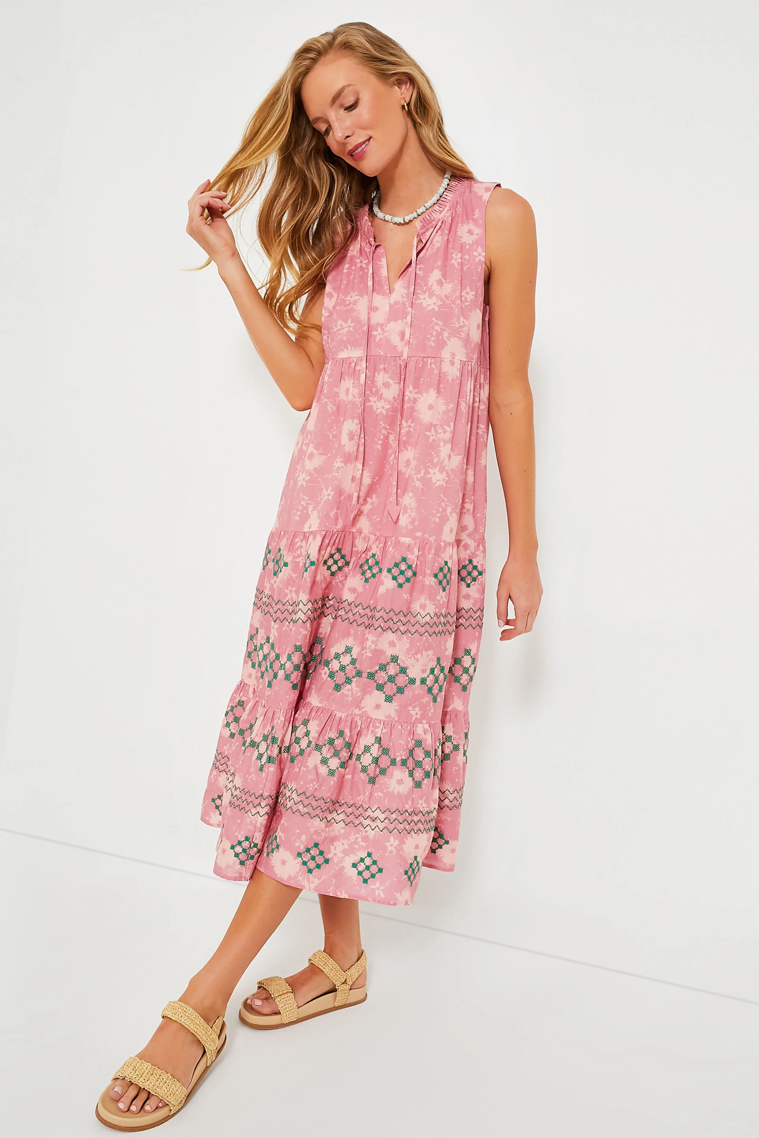 Strawberry Blossom Embroidered Salty Paloma Caftan | Tuckernuck (US)