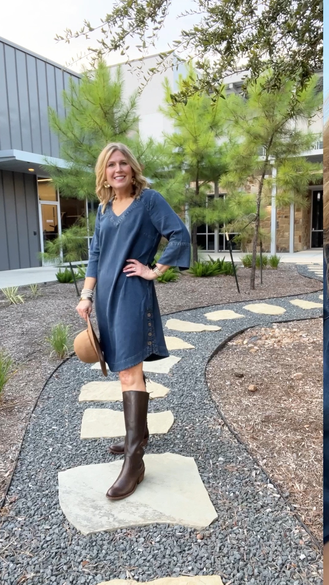 💙This darling denim shift dress with a v-neckline, split cuffs, and side button details from @Soft_Surroundings makes the perfect transition piece from late summer to early fall!  It is stylish, comfortable, and versatile.  I’m styling it in stories with and without a woven belt to match the brown boots and wide-brim hat!  Giving this look a subtle nod to the Western trend of the season.

🫶I love Soft Surrounding since they have extended sizing!
Dress and boots run tts.  The dress has no stretch. Relaxed fit. 

#LTKShoeCrush #LTKVideo #LTKWorkwear