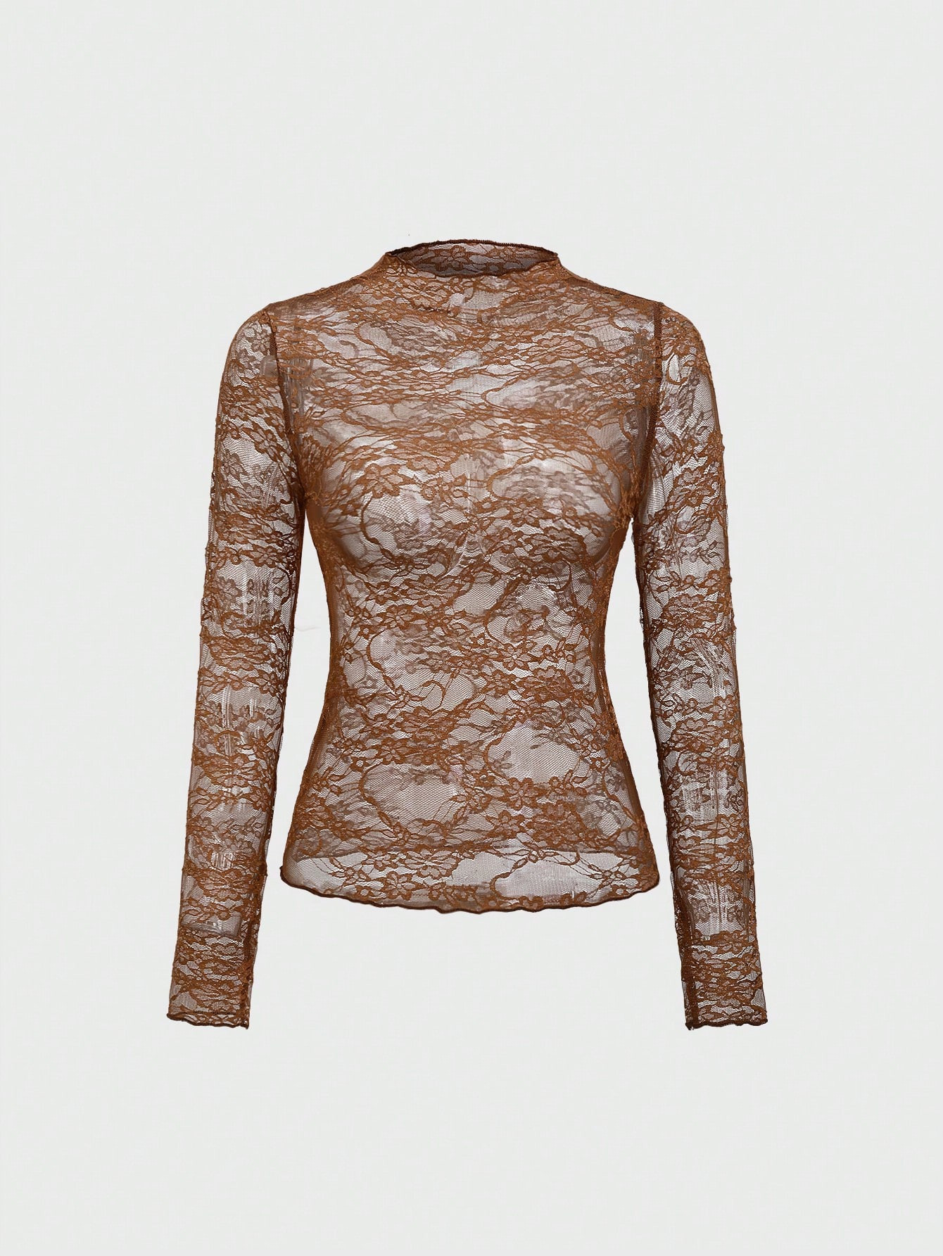SHEIN DivaQ Sexy Sheer Lace Flounce Trim Slim Fit Long Sleeve Women Blouse (Random Cut) | SHEIN U... | SHEIN