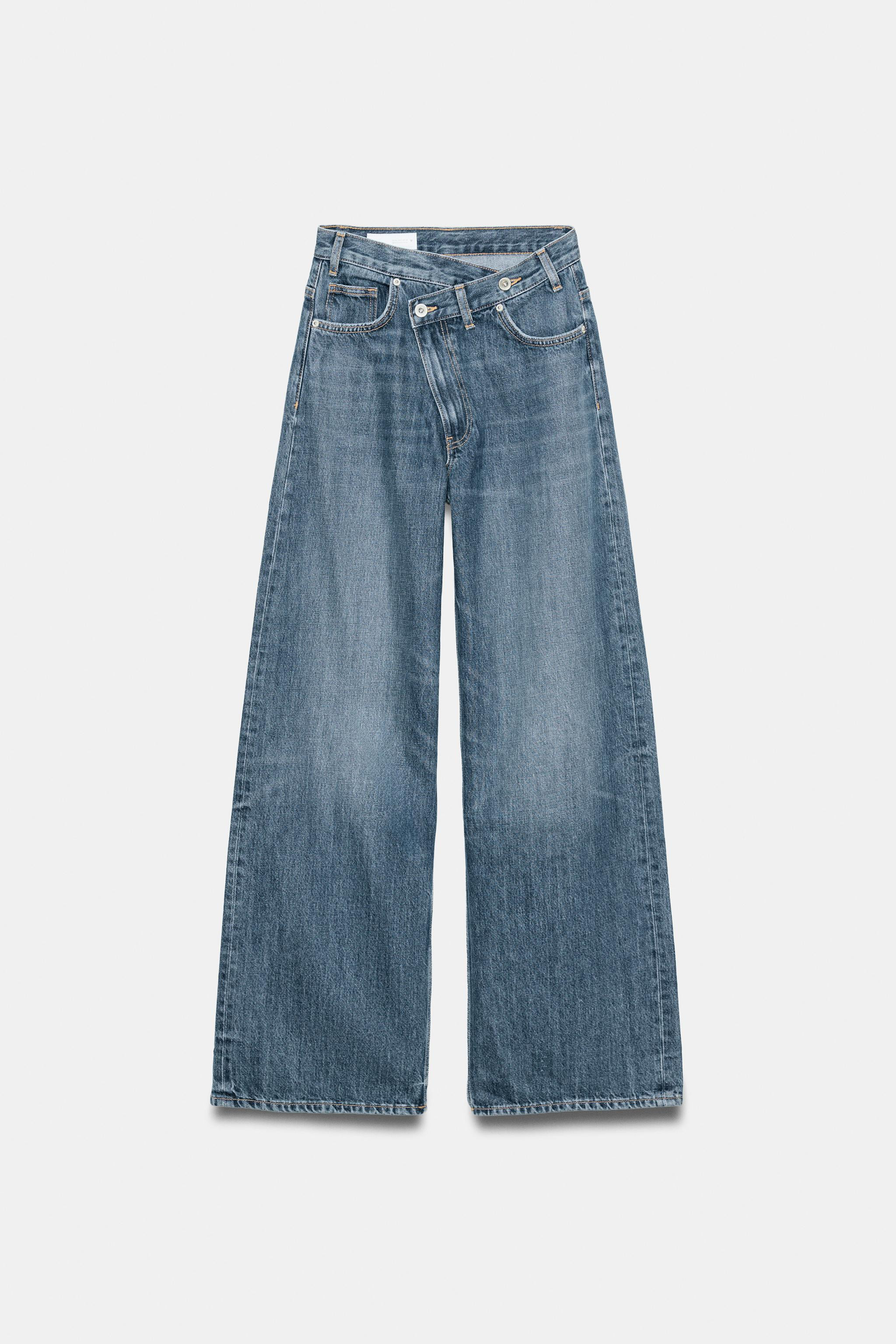 TRF WIDE-LEG CROSSED WAIST HIGH-WAIST JEANS | Zara US