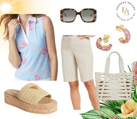 Sunny days ahead! If you are traveling somewhere warm, check out this cute shorts outfit with long shorts and sporty top. Love the beachy sandals. 

#LTKover40 #LTKtravel #LTKshoecrush