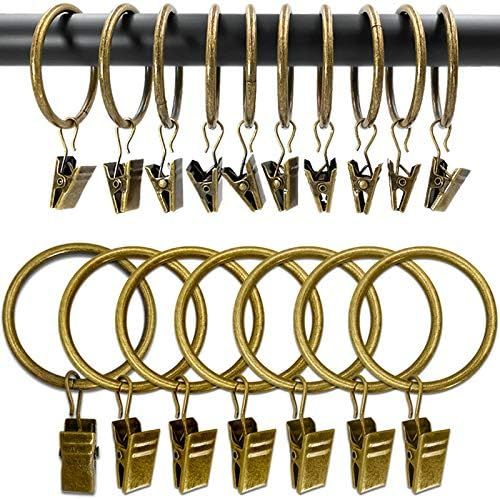 AMZSEVEN 100 PCS Metal Curtain Rings with Clips, Drapery Clips Hooks, Decorative Curtain Rod Clips H | Amazon (US)