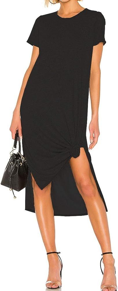 CMZ2005 Women Causal T-Shirt Dress Loose Long Dress Short Sleeve Split Maxi Dress 71957 | Amazon (US)