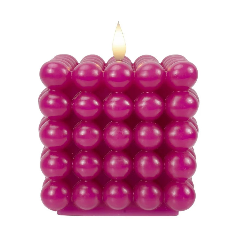 Mainstays Pink Square Wax Tabletop Candle with  Faux LED Flame, Bubble Design, 4.92"x4.13"x4.13" | Walmart (US)
