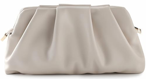 Evening Bag for Women Ruched Clutch Purse Detachable Metal Chain Crossbody Bag(beige) | Amazon (US)