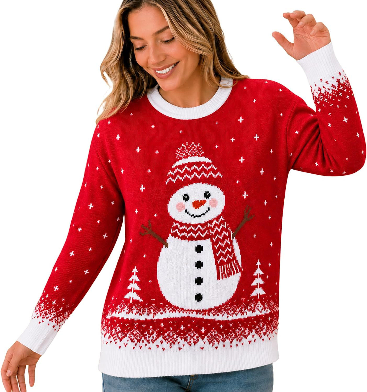 Ugly Christmas Sweater Women:Funny Snowman Costume Knit Pullover | Amazon (US)
