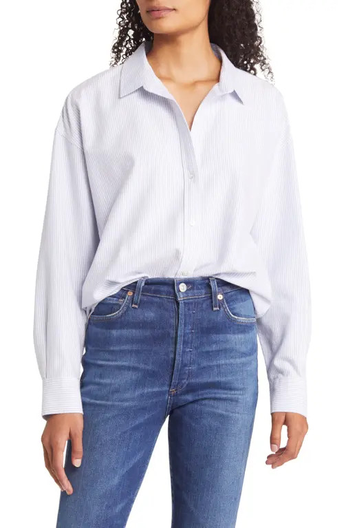beachlunchlounge Stripe Cotton Button-Up Shirt in Studio Blue at Nordstrom, Size Small | Nordstrom
