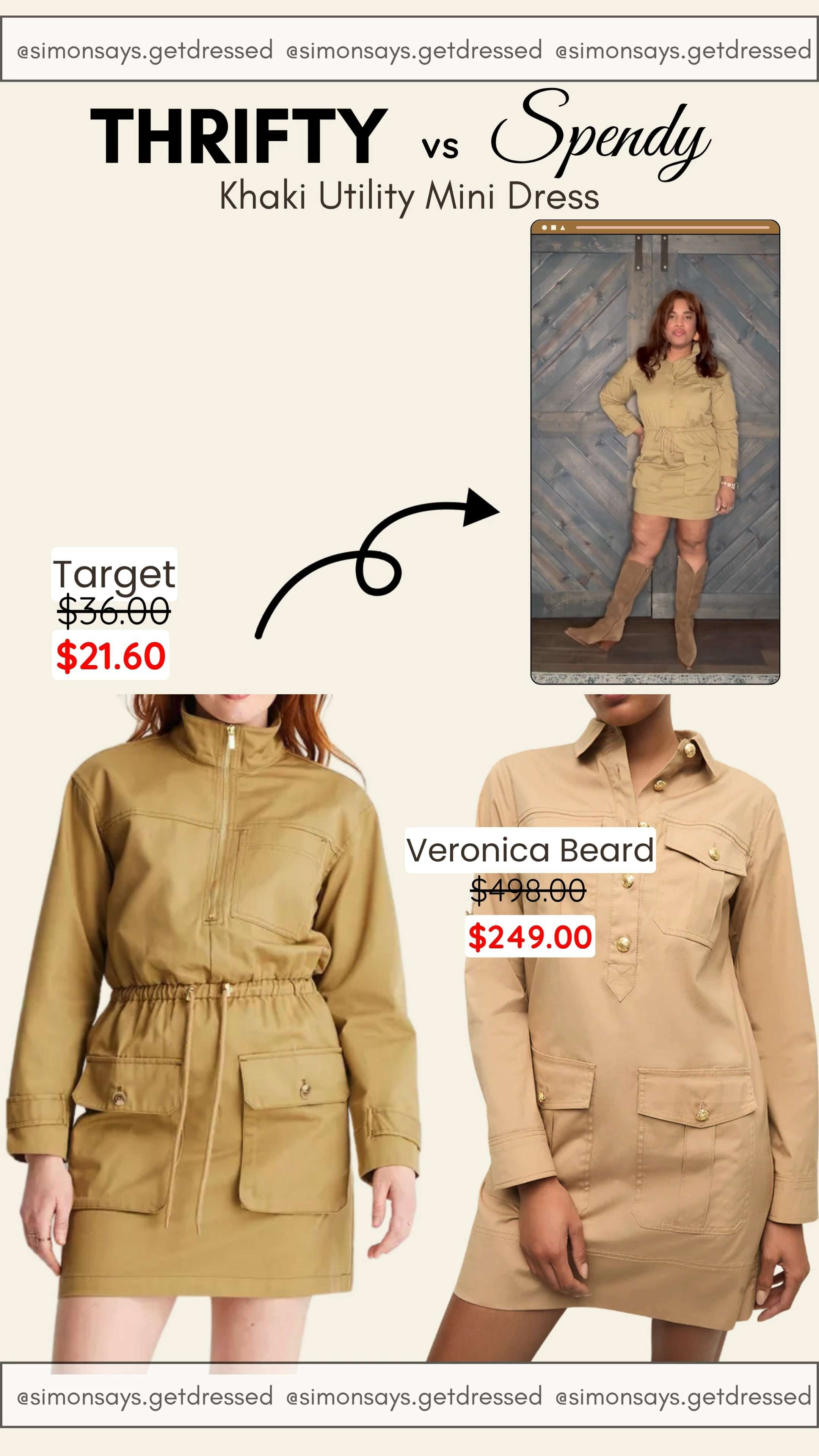 ✨ Thrifty or Spendy? You decide. This Khaki Utility Mini Dress is the perfect blend of functional and fab—whether you're saving smart or splurging in style. 
Size 🆙 1️⃣ size in this dress. Otherwise, it’s very difficult to take off.

🛍️ Even better? Both options are on sale right now.

Hit the bell in my LTK 🔔 (top right) so you get all the exclusives first! 

 

#LTKWorkwear #LTKSaleAlert #LTKPetite