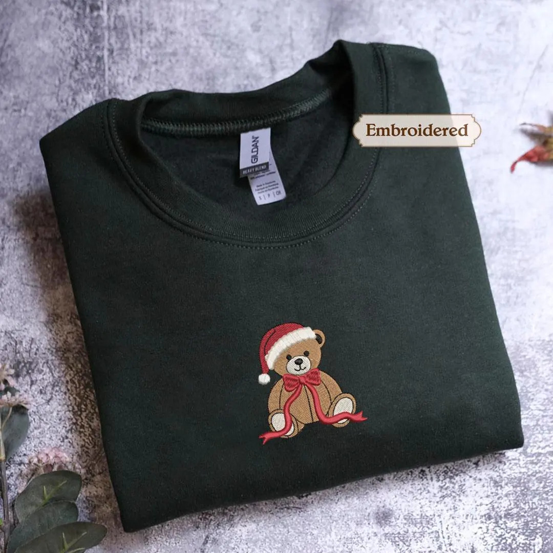 Vintage Christmas Bear Sweatshirt, Christmas Embroidered Sweatshirt, Embroidered Teddy Bear, Chri... | Etsy (US)