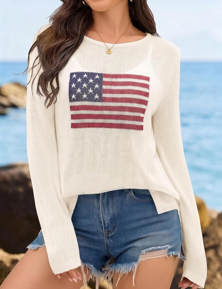 LOMON Beach Cover Up for Women Letter Print Long Sleeve Sweater Crochet Tops Shirts Casual Crewne... | Amazon (US)