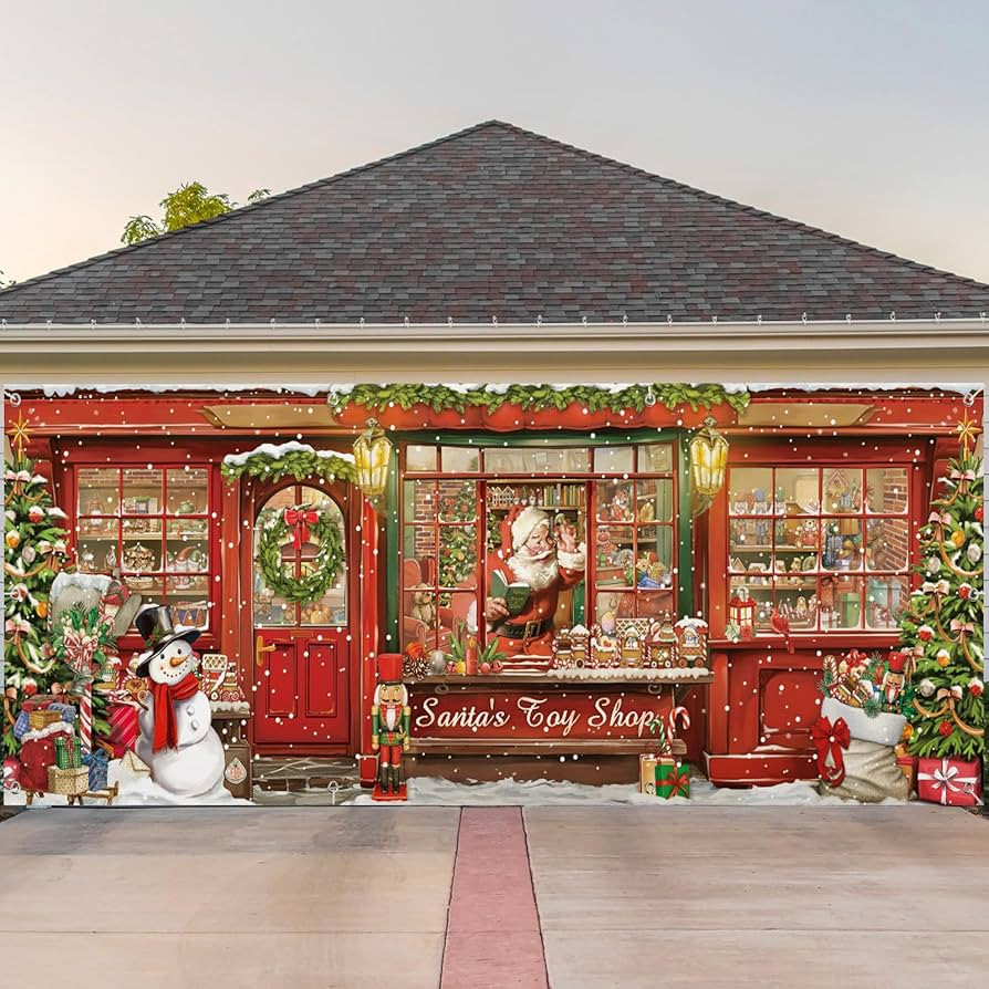 Christmas Garage Door Banners Christmas Garage Door Backdrop Decor for Xmas Party Background Supp... | Amazon (US)