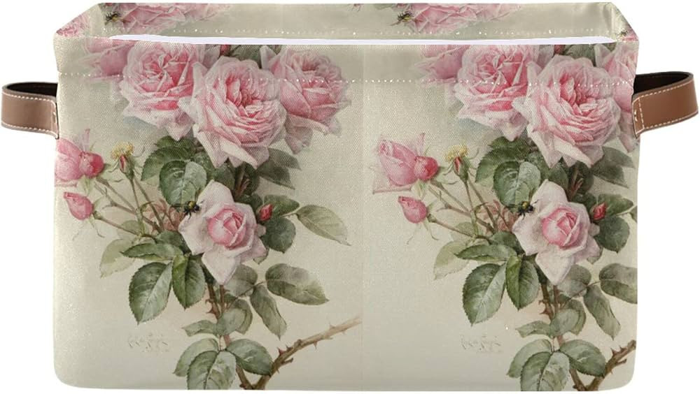 ALAZA Vintage Rose Floral Foldable Storage Box Storage Basket Organizer Bins with Handles for She... | Amazon (US)
