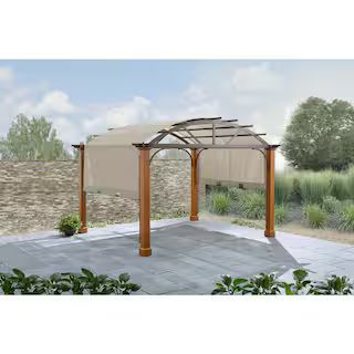 Hampton Bay 10 ft. x 12 ft. Longford Wood Outdoor Patio Pergola with Sling Canopy A106003600 | The Home Depot