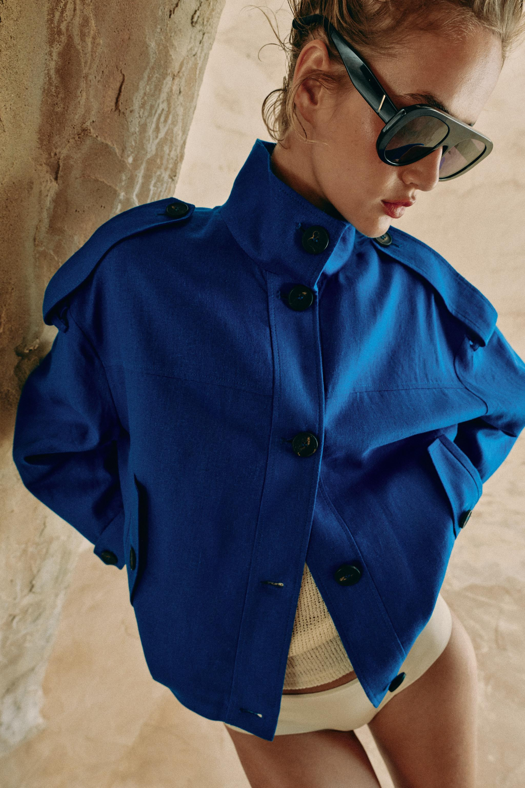 LINEN HIGH-COLLAR JACKET | Zara US