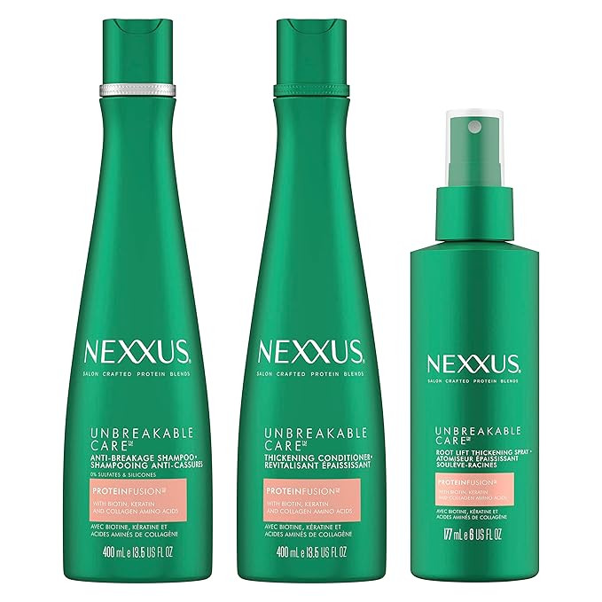 Nexxus Unbreakable Care Shampoo, Conditioner, and Leave-In Spray 3 Pack For Fine and Thin Hair wi... | Amazon (US)