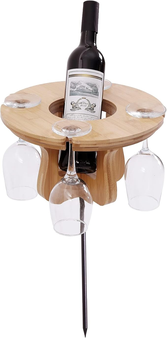 WELLAND Sturdy Picnic Wine Table for Beach,Lawn and Garden, Portable Picnic Table with Glass and ... | Amazon (US)