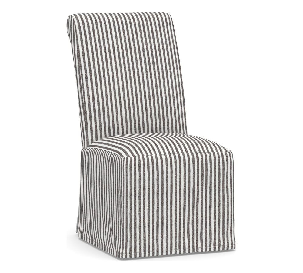 PB Comfort Roll Arm Dining Side Chair Slipcover, Vintage Stripe Black/Ivory | Pottery Barn (US)