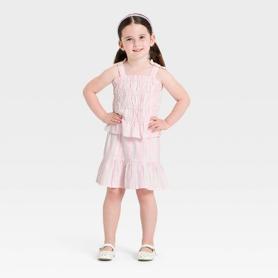 Toddler Girls' 2pc Striped Woven Tank Top and Skirt Set - Cat & Jack™ Pink 18M | Target