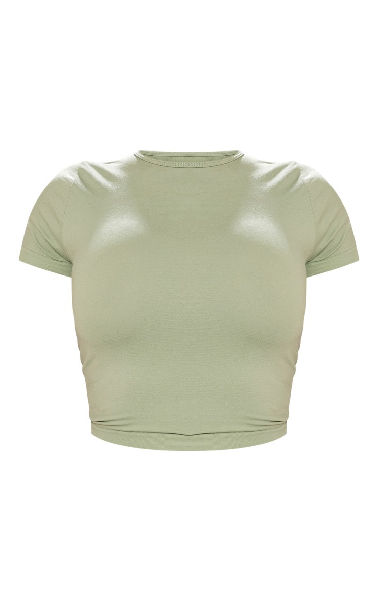 Shape Sage Green Stretch Seamless  Short Sleeve Longline Top | PrettyLittleThing US