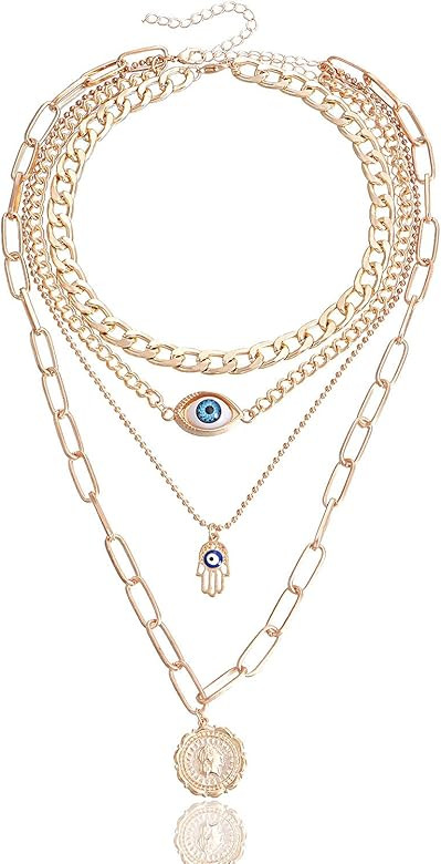 angry bee Evil Eye Necklace,Silver Dainty Alloy Necklaces,Handmade Personalized Paper Clip Chain ... | Amazon (US)