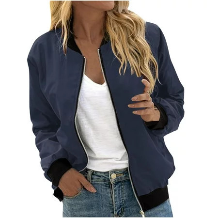 Bomber Jacket for Women Womens Bomber Jackets Lightweight Zip Up Cropped Coats Fashion Windbreaker Military Outerwear Casual Quilted Jacket | Walmart (US)