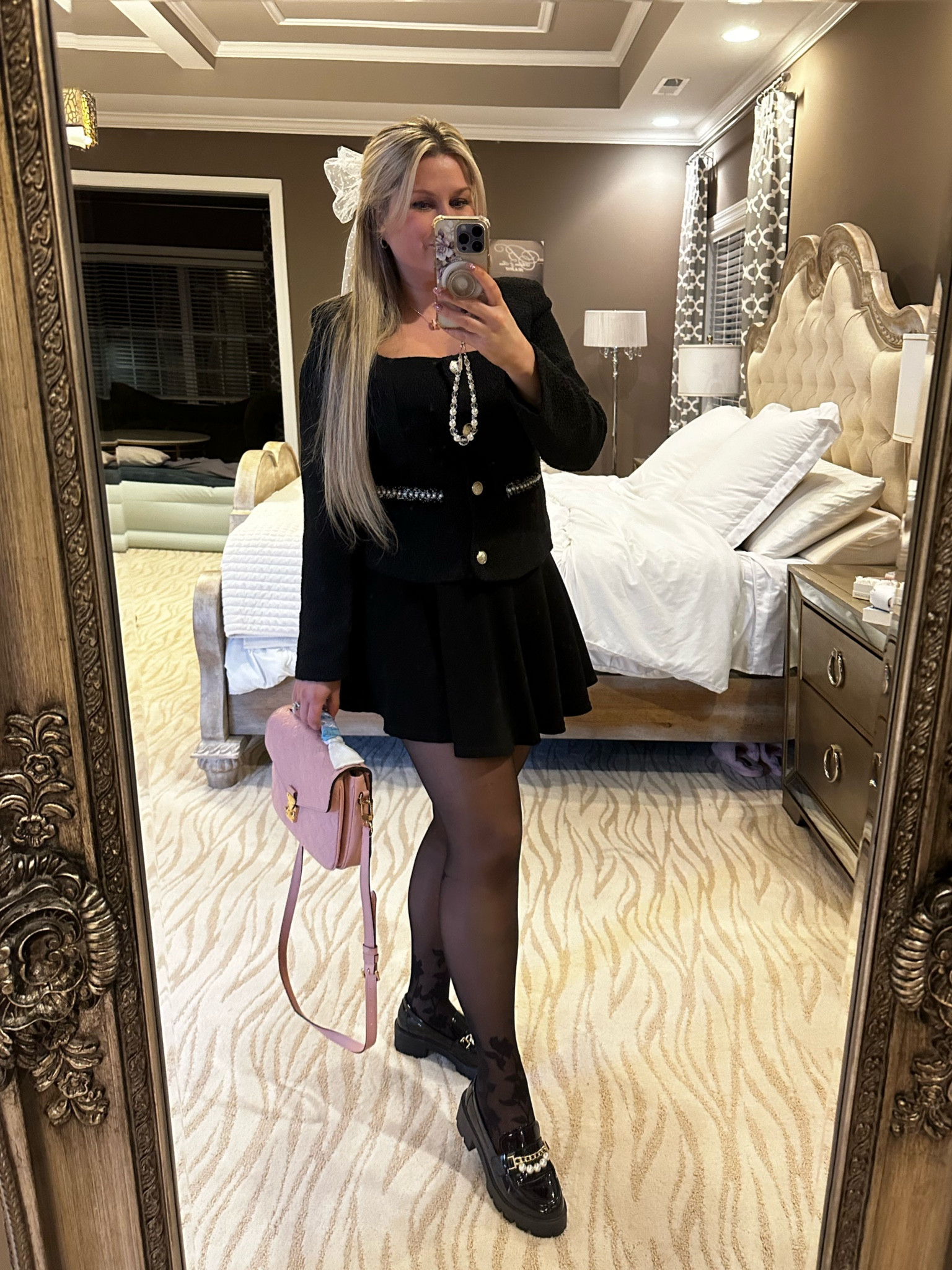 Blair Waldorf vibes for date night 🎀🤍 patterned tights are my fav fall staple! 

Purse is Louis Vuitton 

Blazer set, coord, mix and match coord, loafer, old money aesthetic 

#LTKStyleTip #LTKFindsUnder50 #LTKMidsize