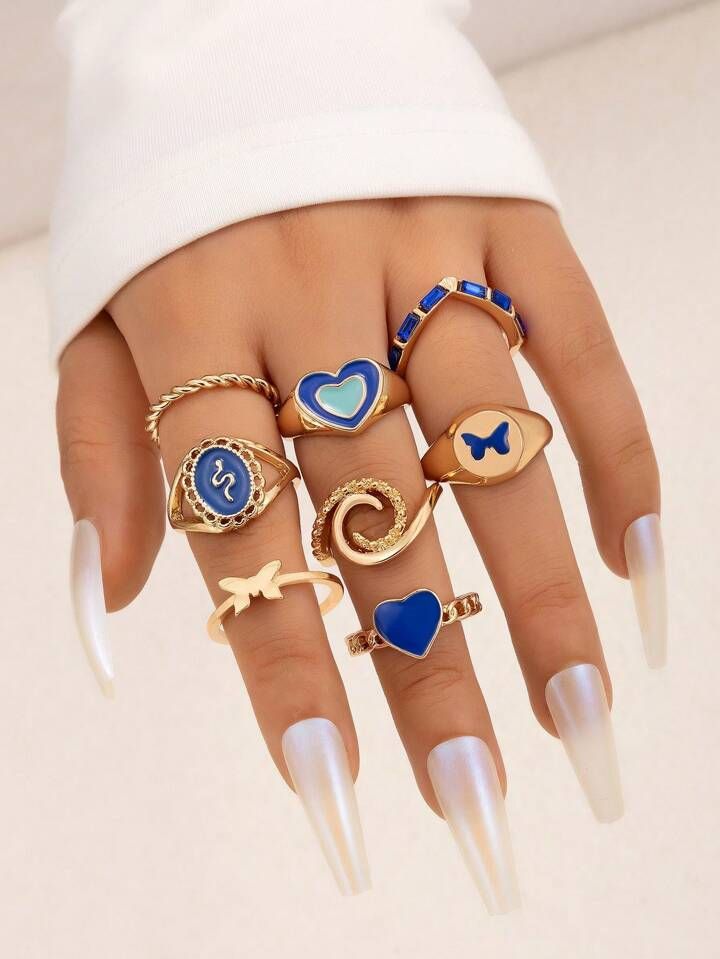 8pcs/set Heart & Butterfly Decor Ring | SHEIN