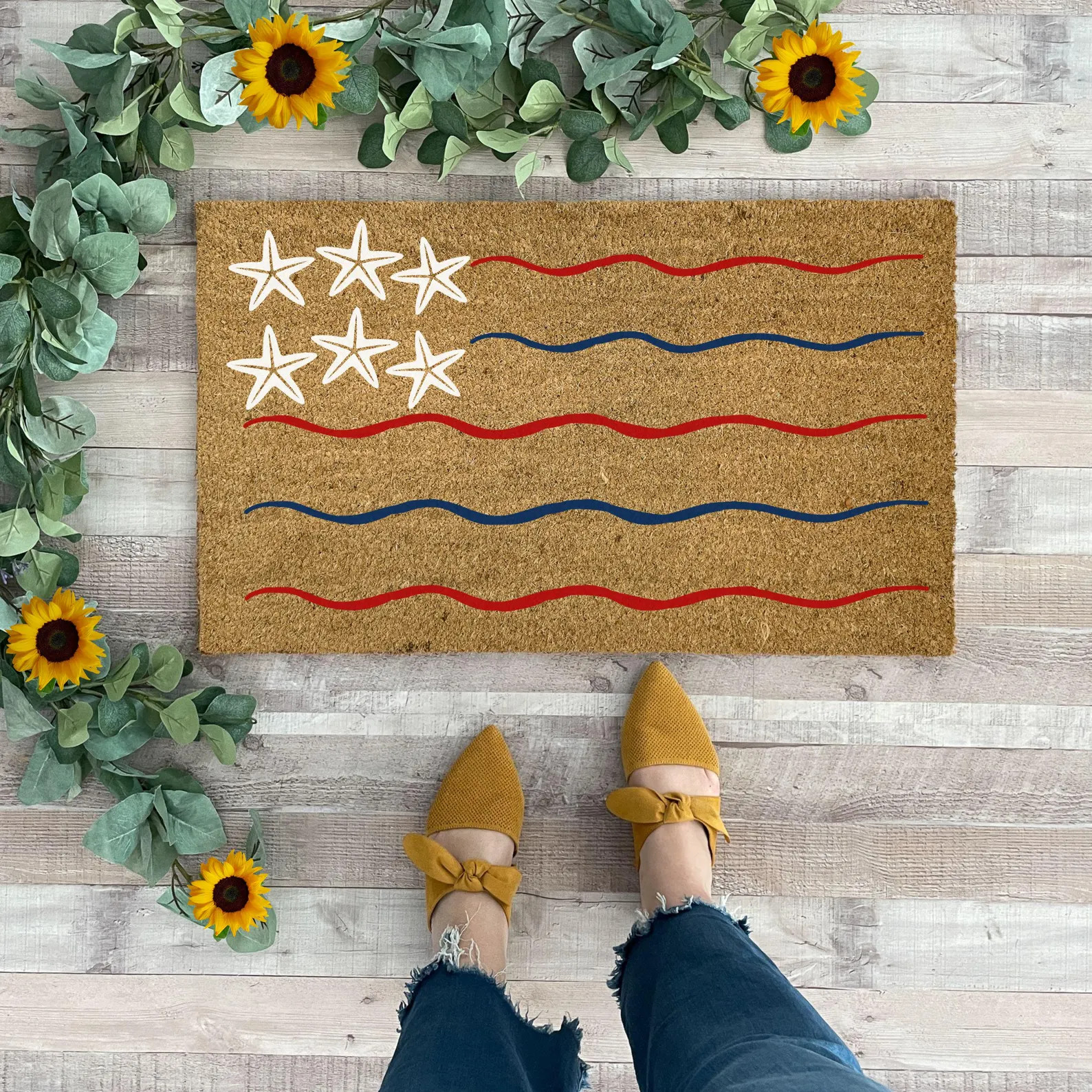 Patriotic Flag Doormat Outdoor, Summer Doormat Starfish, Beach House Sign, Beach House Art, Starf... | Etsy (Global)