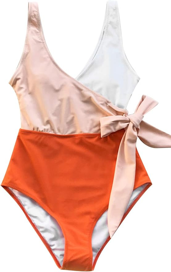 CUPSHE Women's One Piece Swimsuit Wrap Color Block Tie Side Bathing Suit | Amazon (US)