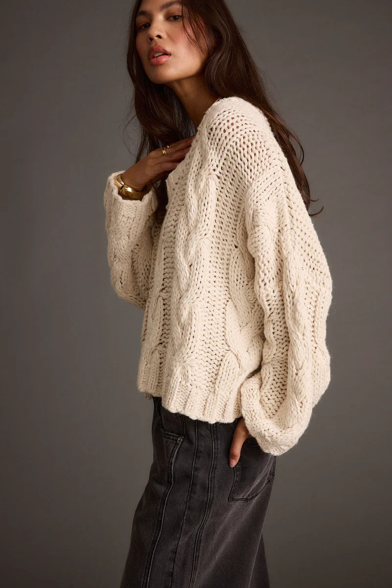 Remi Ivory Cable Knit Sweater | 12th Tribe