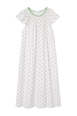 Pima Smocked Flutter Midi Nightgown in Pink Flora | LAKE Pajamas