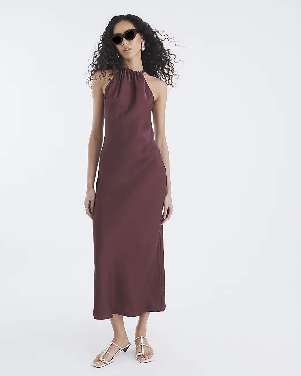 Brown Sleeveless Halter Neck Maxi Dress | River Island UK & IE