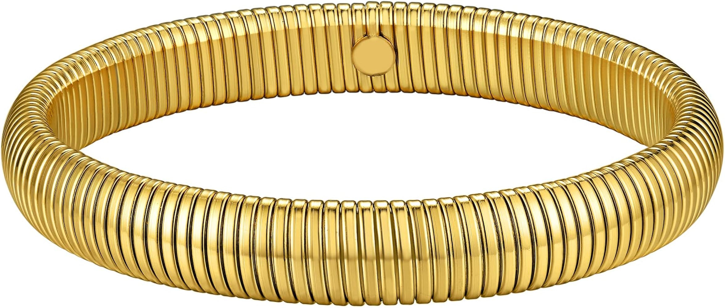 GoldChic Jewelry Stainless Steel Stretch Link Chain Bracelet for Women, Flexible Wide Gold Wristb... | Amazon (US)