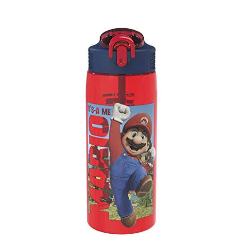 Zak Designs The Super Mario Bros. Movie Water Bottle For School or Travel, 25 oz Durable Plastic Water Bottle With Straw, Handle, and Leak-Proof, Pop-Up Spout Cover (Mario, Toad) | Amazon (US)
