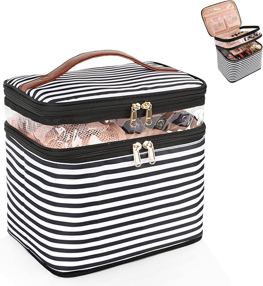 OCHEAL Large Makeup Bag, Double Layer Makeup Bag, Vertical Storage Cosmetic Case for Women/Girls ... | Amazon (US)